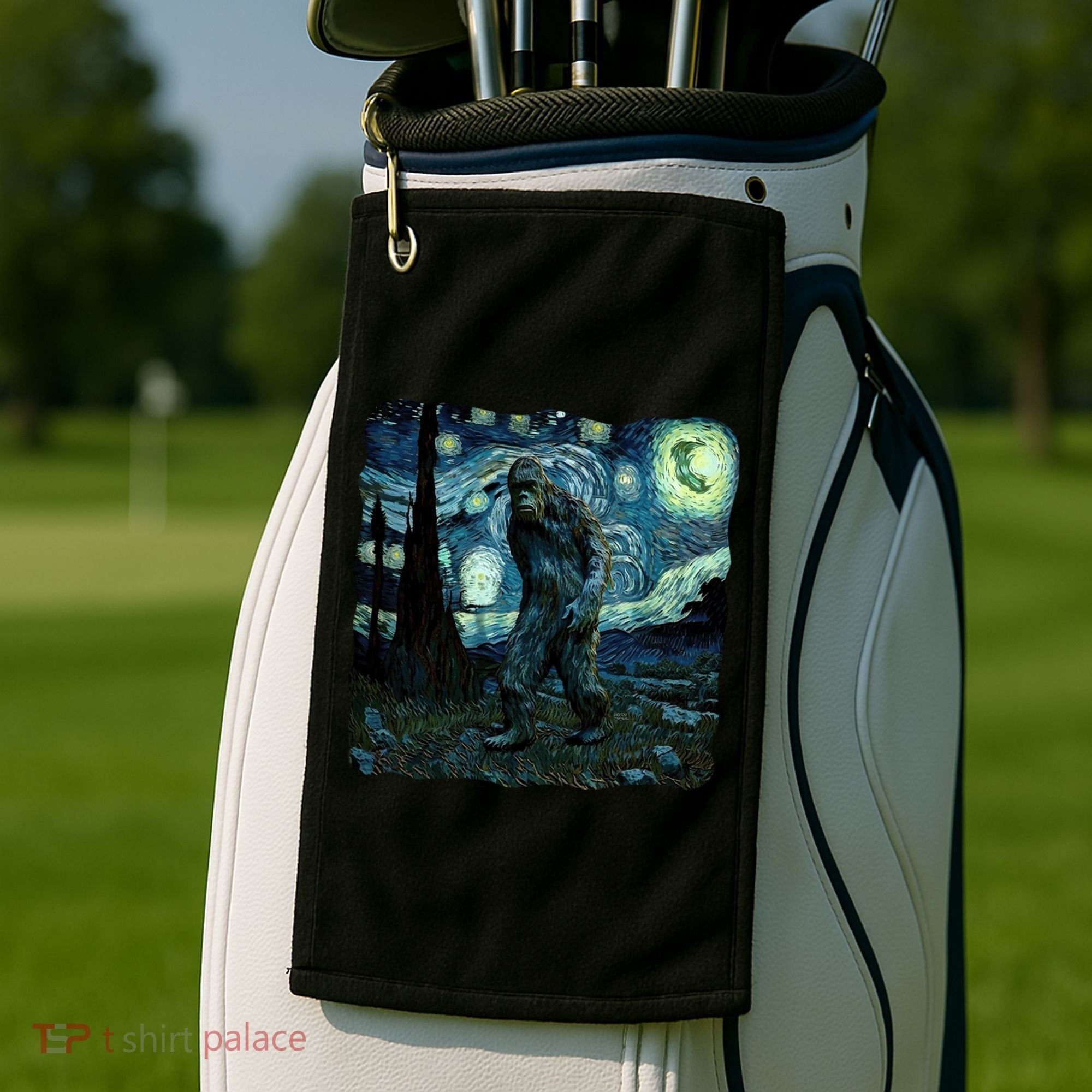 Bigfoot Starry Night Van Gogh Painting Sasquatch Art Gift Golf Towel