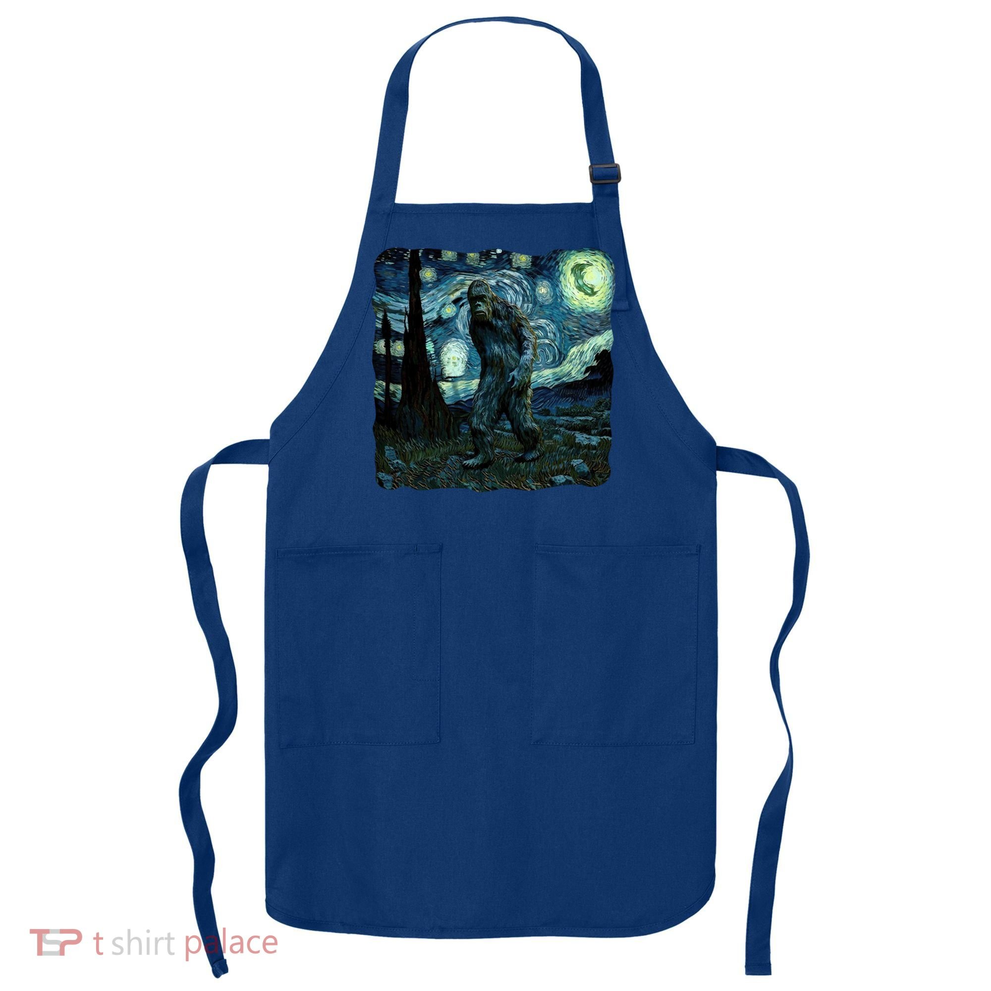 Bigfoot Starry Night Van Gogh Painting Sasquatch Art Gift Apron