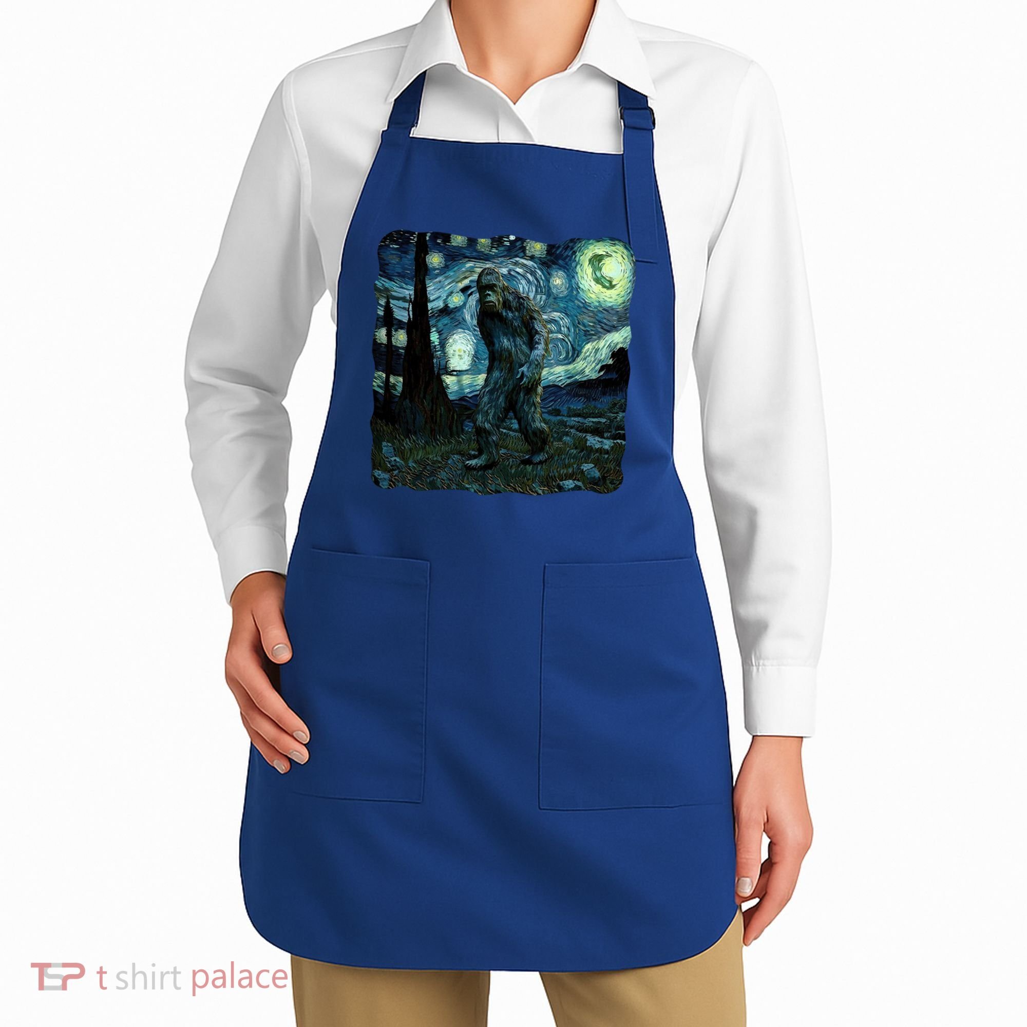 Bigfoot Starry Night Van Gogh Painting Sasquatch Art Gift Apron