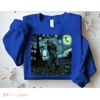 Bigfoot Starry Night Van Gogh Painting Sasquatch Art Gift Sweatshirt thumb 2