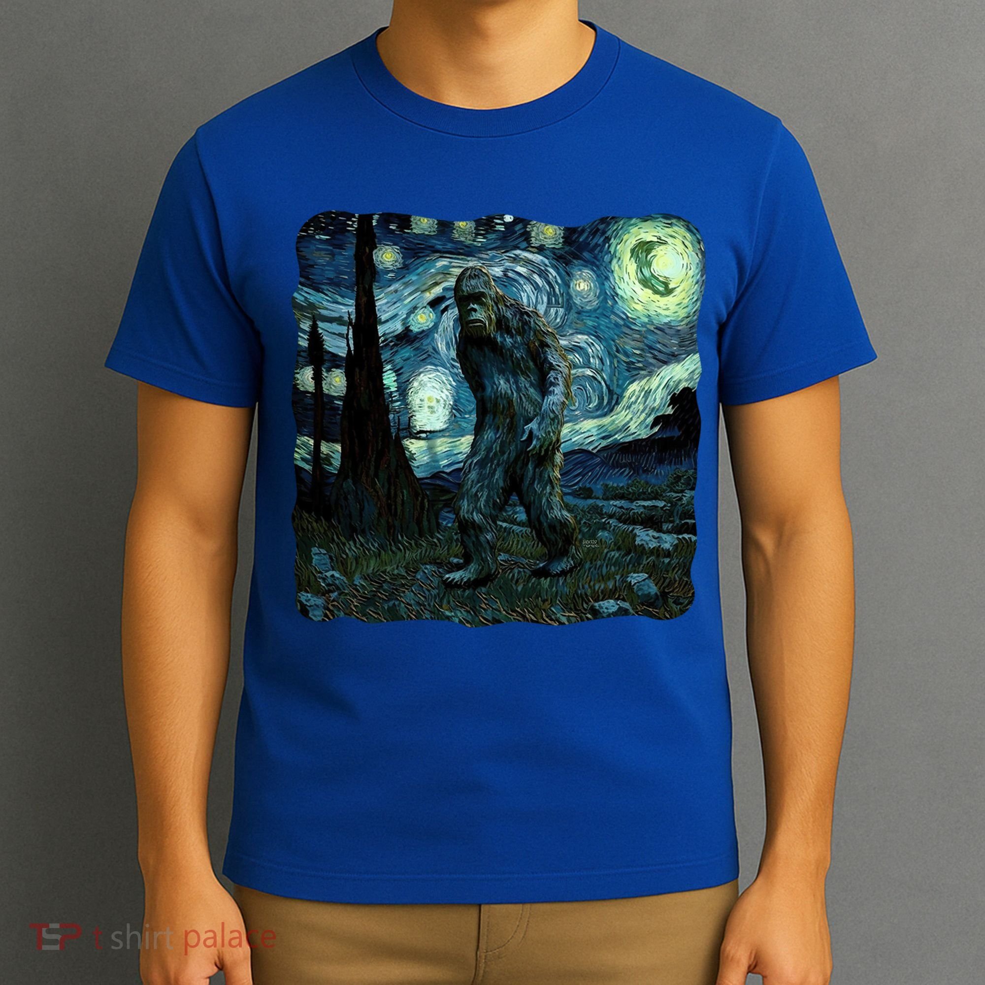Bigfoot Starry Night Van Gogh Painting Sasquatch Art Gift T-Shirt