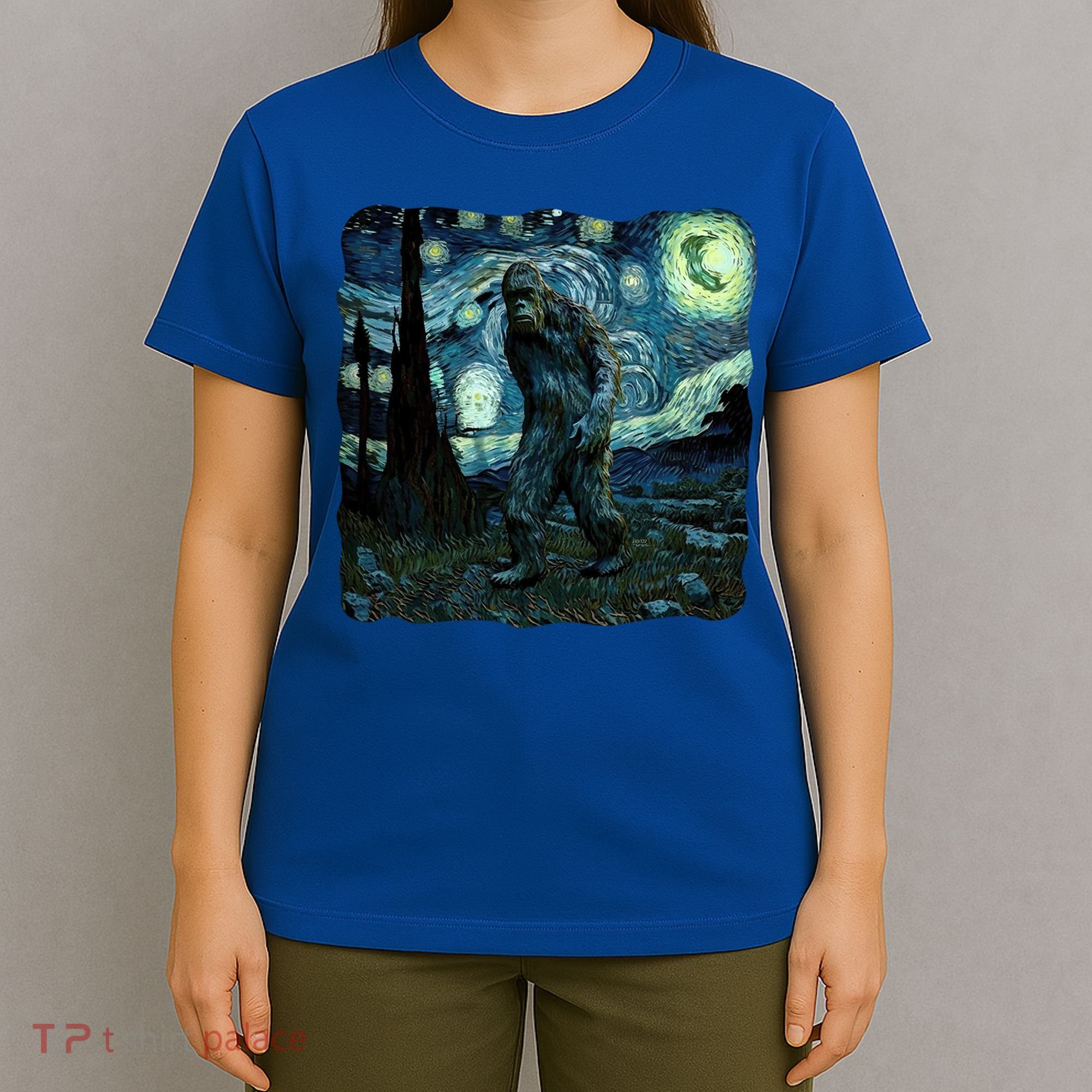 Bigfoot Starry Night Van Gogh Painting Sasquatch Art Gift T-Shirt