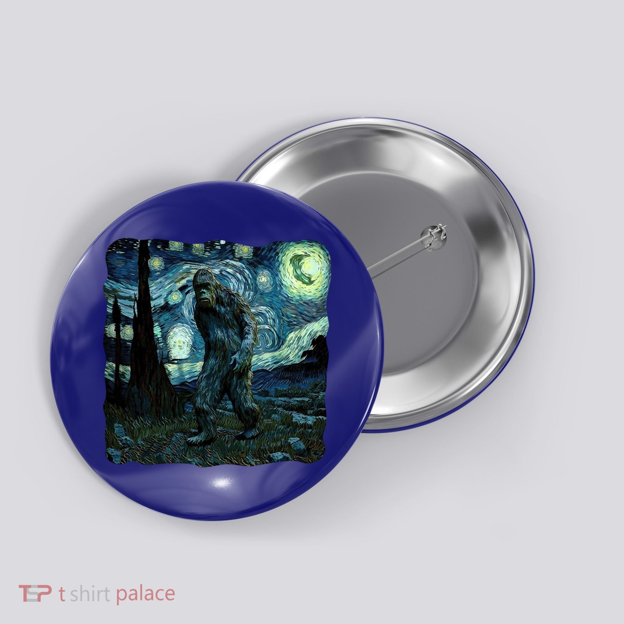 Bigfoot Starry Night Van Gogh Painting Sasquatch Art Gift Button
