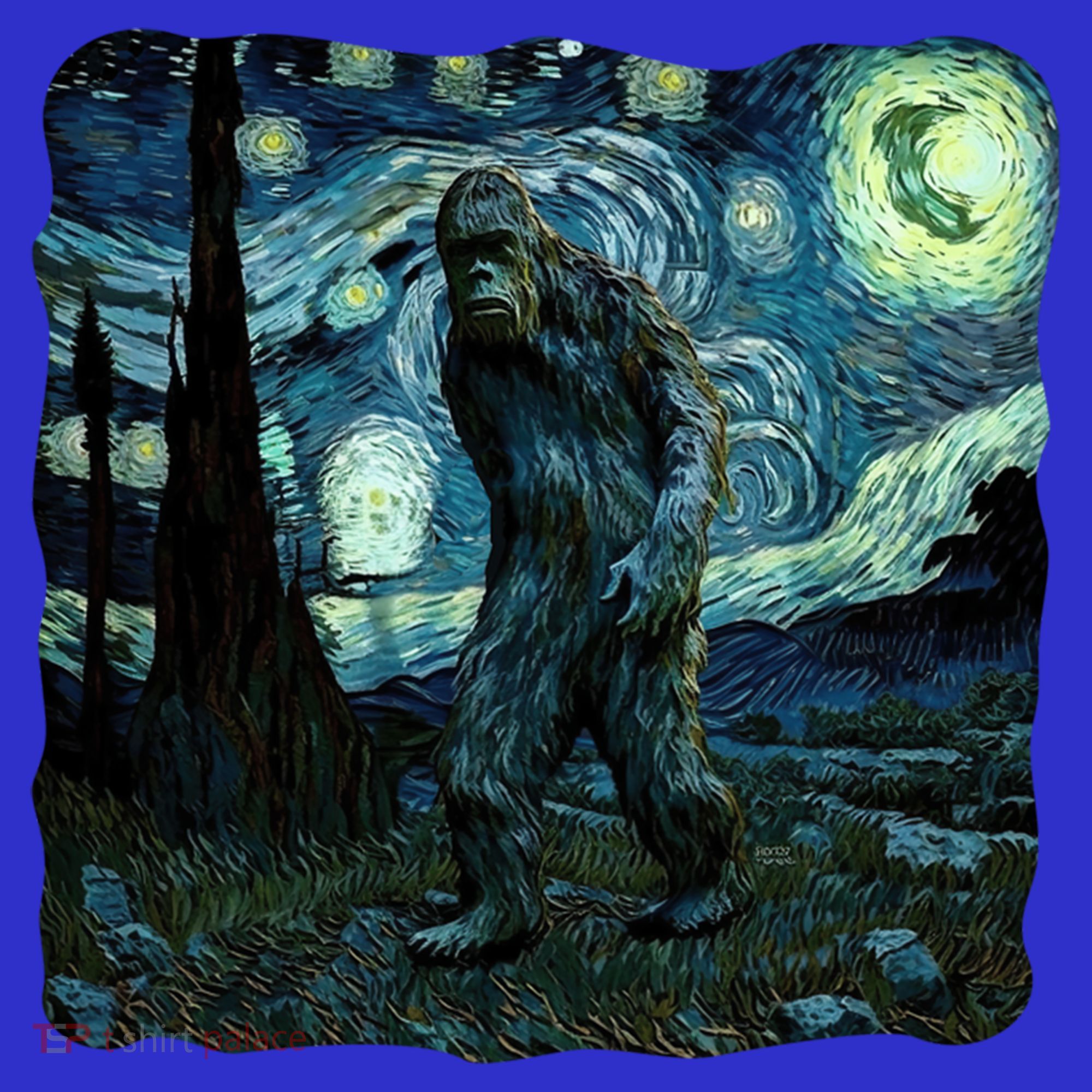 Bigfoot Starry Night Van Gogh Painting Sasquatch Art Gift Mousepad