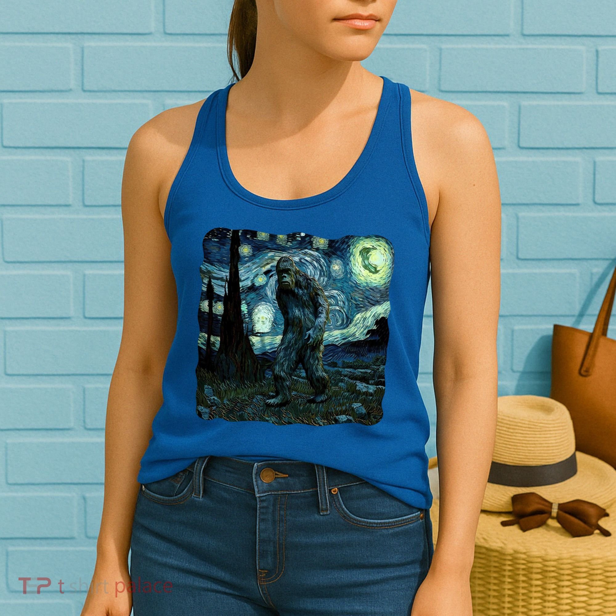 Bigfoot Starry Night Van Gogh Painting Sasquatch Art Gift Women's Tank Top