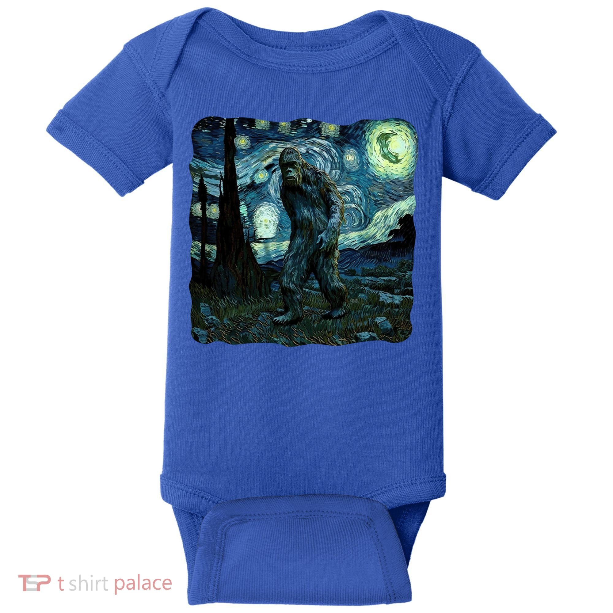 Bigfoot Starry Night Van Gogh Painting Sasquatch Art Gift Baby Bodysuit