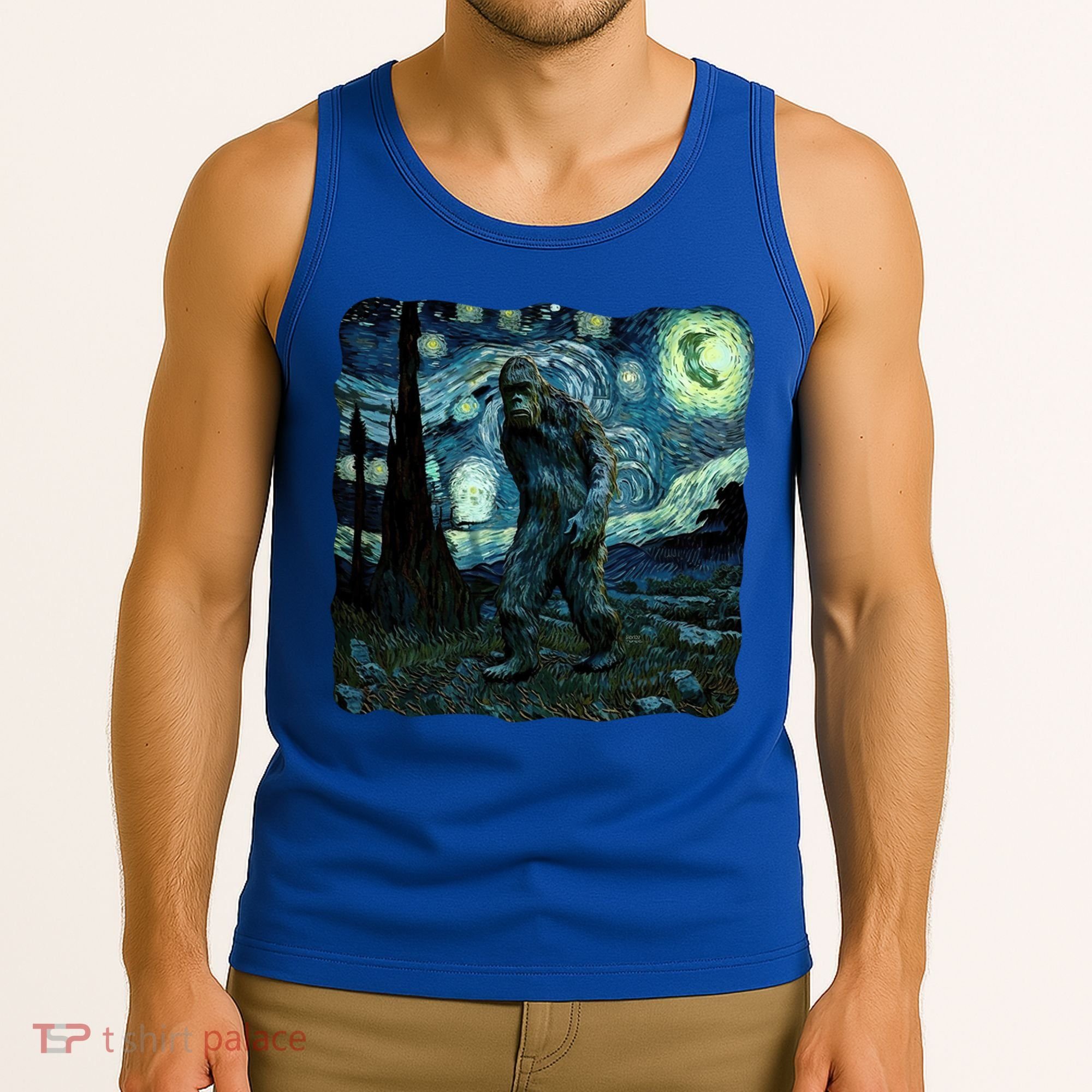 Bigfoot Starry Night Van Gogh Painting Sasquatch Art Gift Tank Top