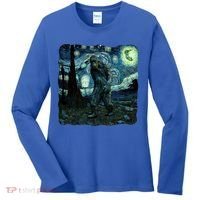 Bigfoot Starry Night Van Gogh Painting Sasquatch Art Gift Women's Long Sleeve Shirt thumb 0