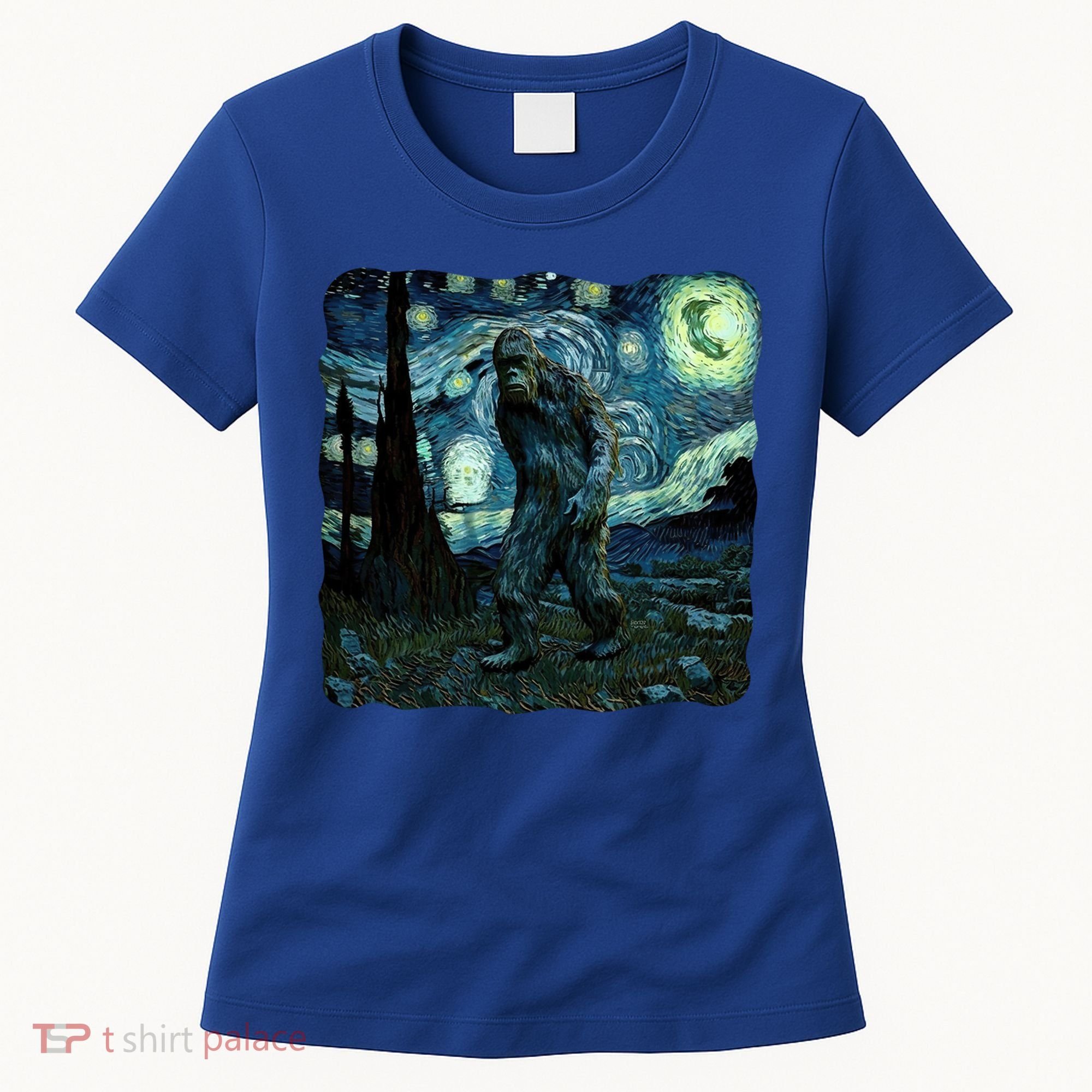 Bigfoot Starry Night Van Gogh Painting Sasquatch Art Gift Women's T-Shirt