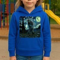 Bigfoot Starry Night Van Gogh Painting Sasquatch Art Gift Kids Hoodie thumb 3