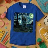 Bigfoot Starry Night Van Gogh Painting Sasquatch Art Gift Kids T-Shirt thumb 3