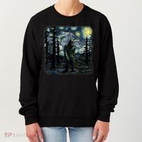 Bigfoot Starry Night Sasquatch Van Gogh Sky Painting Art Women's Sweatshirt thumb 0