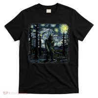 Bigfoot Starry Night Sasquatch Van Gogh Sky Painting Art T-Shirt thumb 0