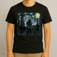 Bigfoot Starry Night Sasquatch Van Gogh Sky Painting Art T-Shirt thumb 3