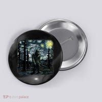 Bigfoot Starry Night Sasquatch Van Gogh Sky Painting Art Button thumb 0