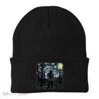 Bigfoot Starry Night Sasquatch Van Gogh Sky Painting Art Beanie thumb 0