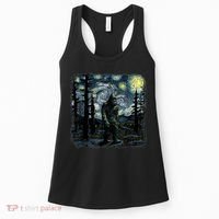 Bigfoot Starry Night Sasquatch Van Gogh Sky Painting Art Women's Tank Top thumb 0