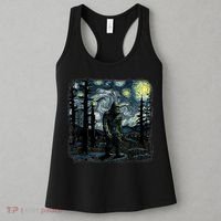 Bigfoot Starry Night Sasquatch Van Gogh Sky Painting Art Women's Tank Top thumb 3