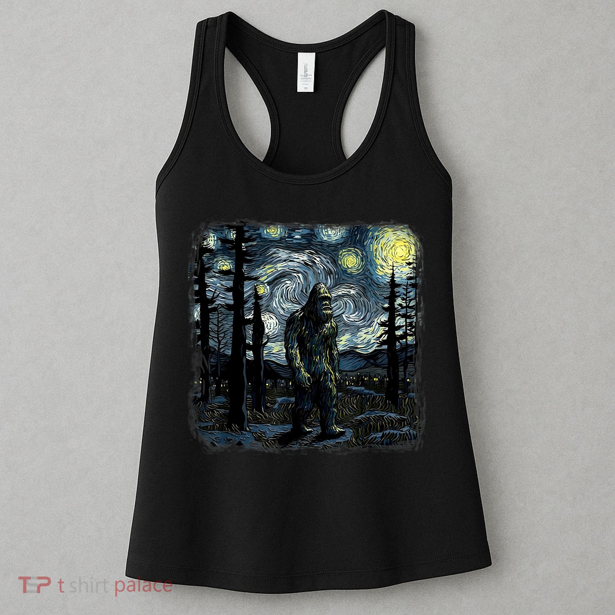 Bigfoot Starry Night Sasquatch Van Gogh Sky Painting Art Women's Tank Top