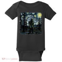 Bigfoot Starry Night Sasquatch Van Gogh Sky Painting Art Baby Bodysuit thumb 0