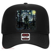 Bigfoot Starry Night Sasquatch Van Gogh Sky Painting Art Hat thumb 0