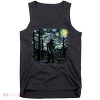 Bigfoot Starry Night Sasquatch Van Gogh Sky Painting Art Tank Top thumb 0