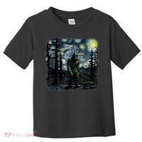 Bigfoot Starry Night Sasquatch Van Gogh Sky Painting Art Toddler T-Shirt thumb 0