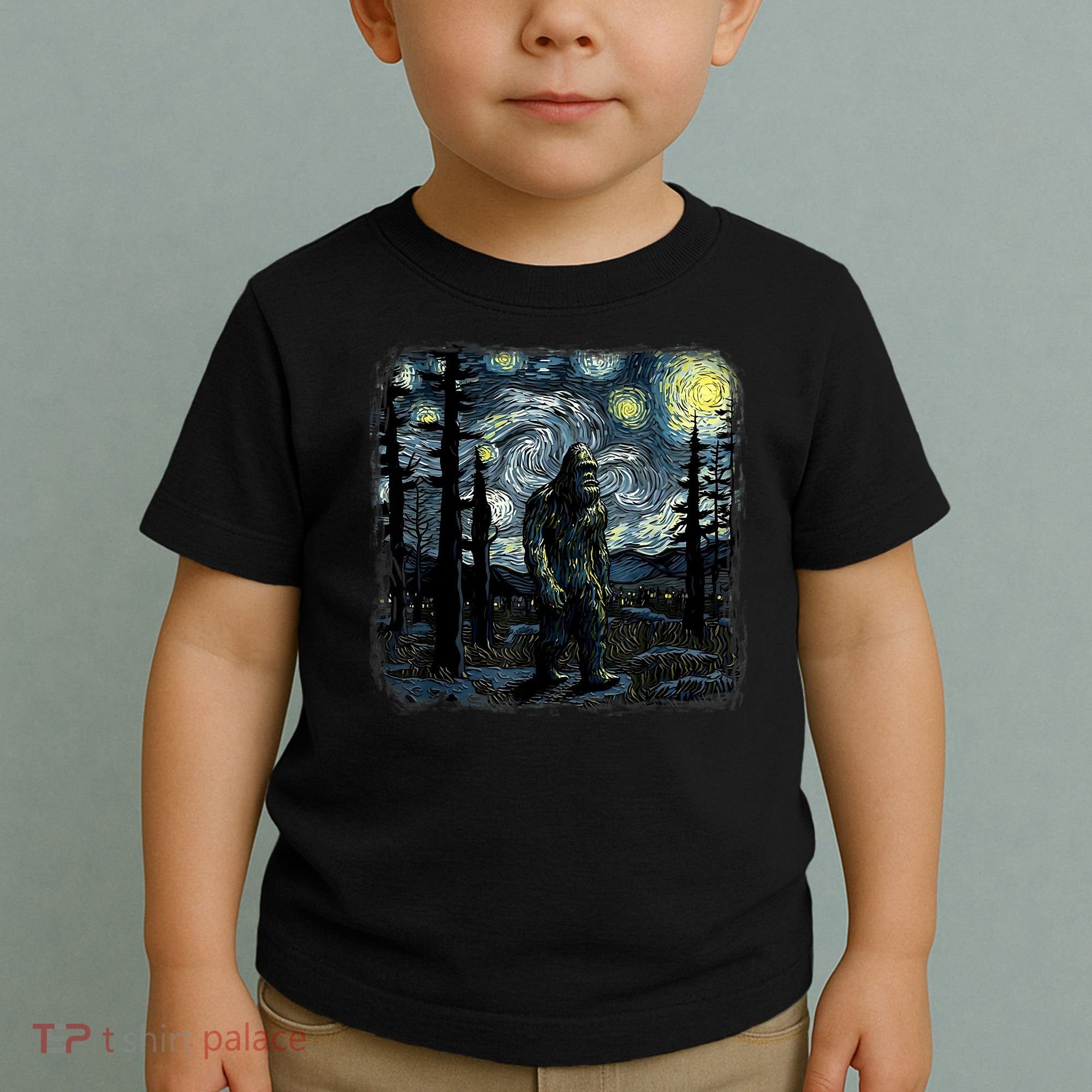 Bigfoot Starry Night Sasquatch Van Gogh Sky Painting Art Toddler T-Shirt