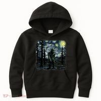 Bigfoot Starry Night Sasquatch Van Gogh Sky Painting Art Kids Hoodie thumb 0