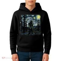 Bigfoot Starry Night Sasquatch Van Gogh Sky Painting Art Kids Hoodie thumb 4