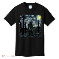 Bigfoot Starry Night Sasquatch Van Gogh Sky Painting Art Kids T-Shirt thumb 0