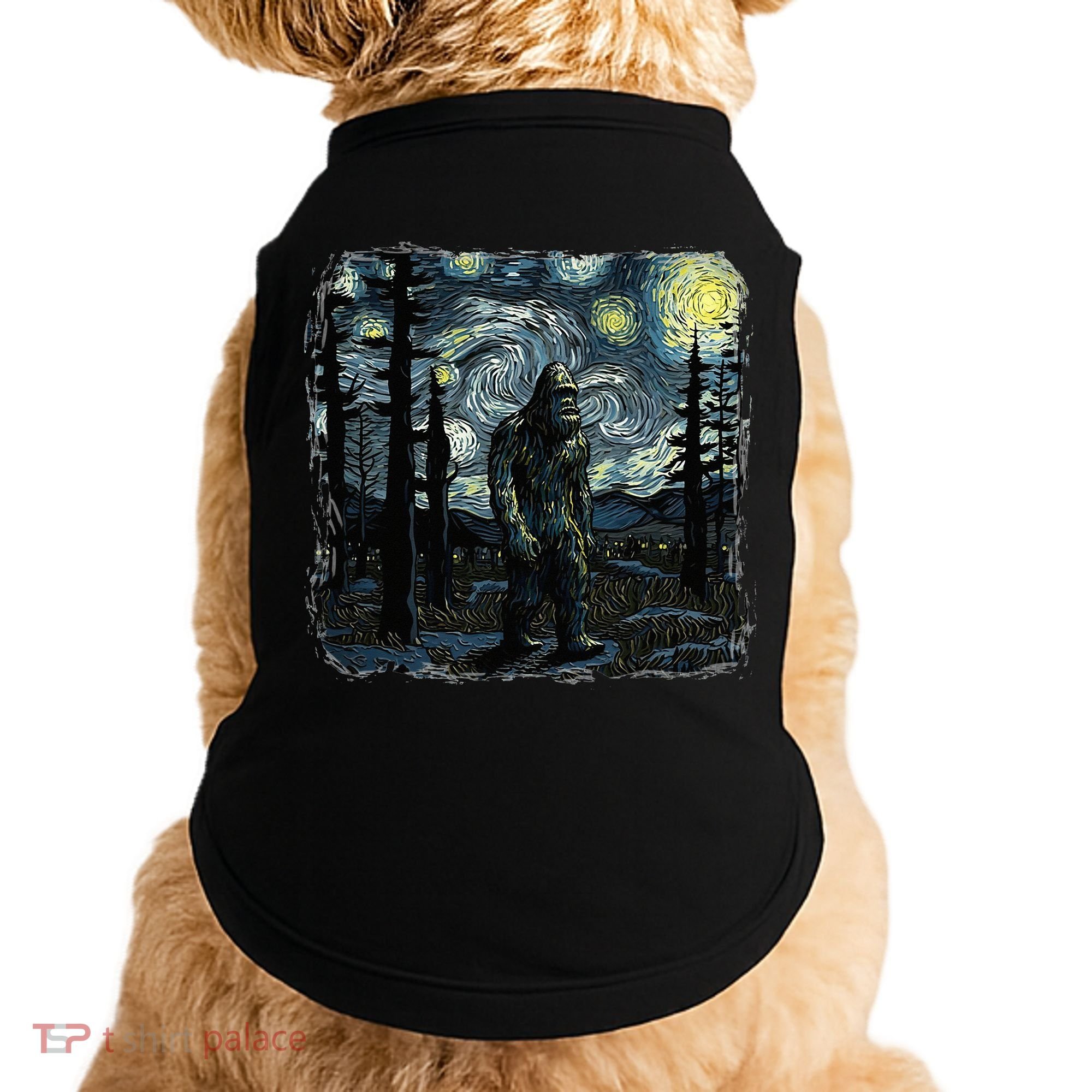 Bigfoot Starry Night Sasquatch Van Gogh Sky Painting Doggie Tank