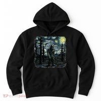 Bigfoot Starry Night Sasquatch Van Gogh Sky Painting Hoodie thumb 0