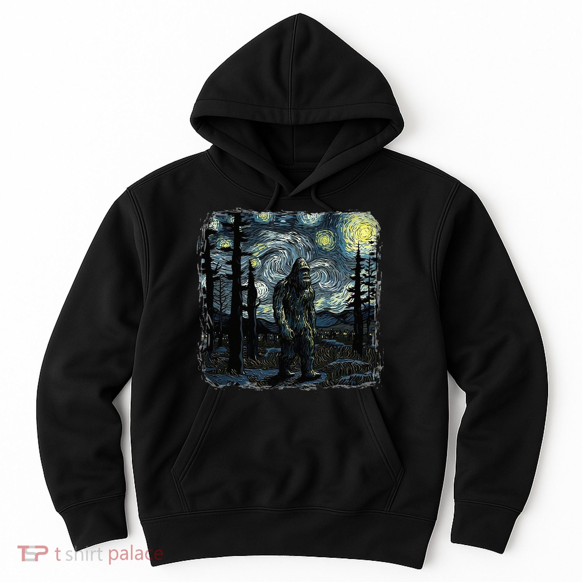 Bigfoot Starry Night Sasquatch Van Gogh Sky Painting Hoodie