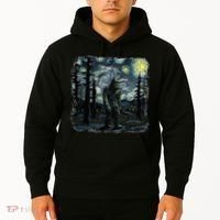 Bigfoot Starry Night Sasquatch Van Gogh Sky Painting Hoodie thumb 2