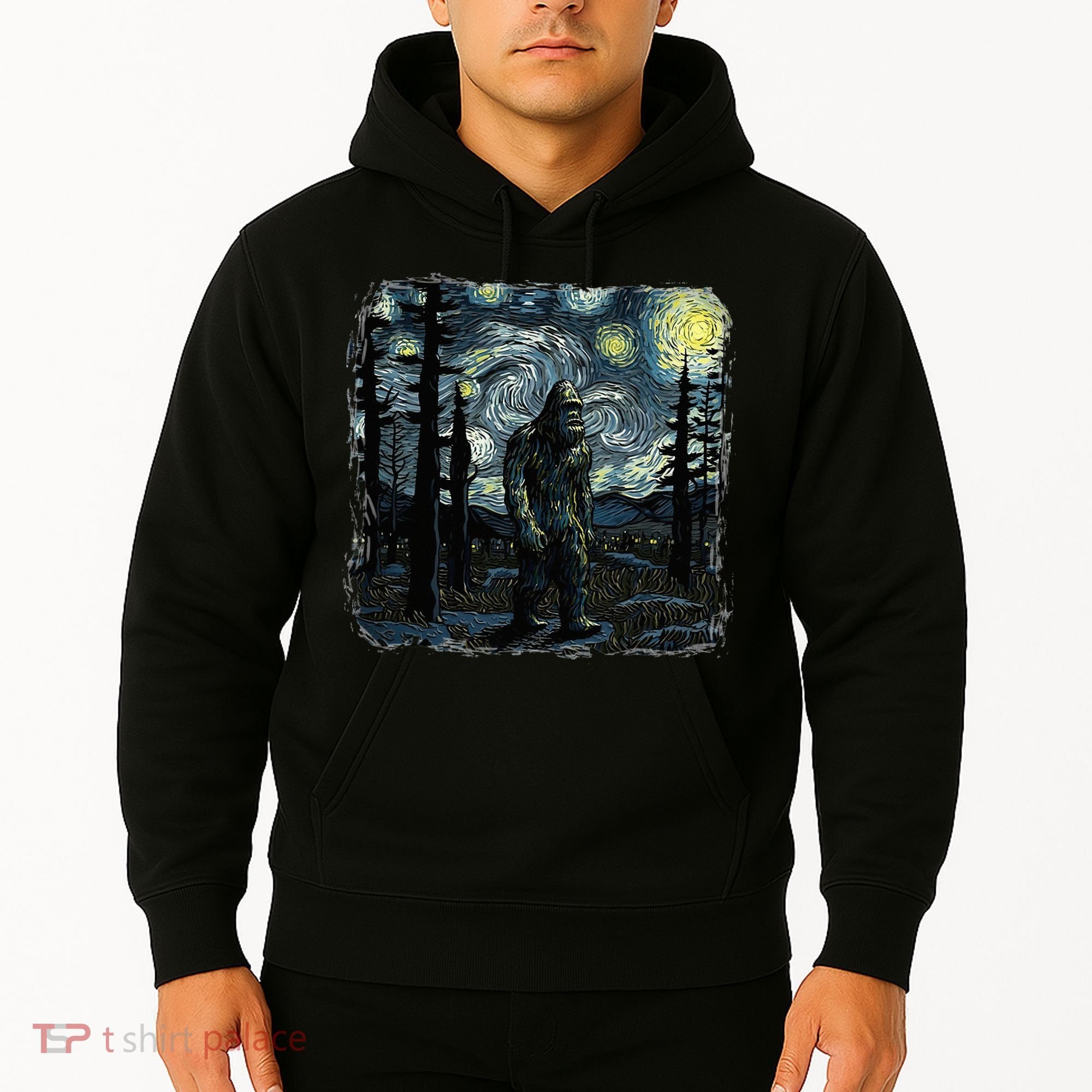 Bigfoot Starry Night Sasquatch Van Gogh Sky Painting Hoodie