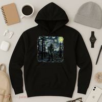 Bigfoot Starry Night Sasquatch Van Gogh Sky Painting Hoodie thumb 3
