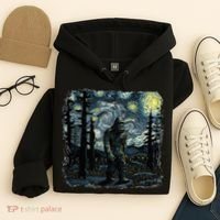 Bigfoot Starry Night Sasquatch Van Gogh Sky Painting Hoodie thumb 4