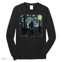 Bigfoot Starry Night Sasquatch Van Gogh Sky Painting Long Sleeve Shirt thumb 0
