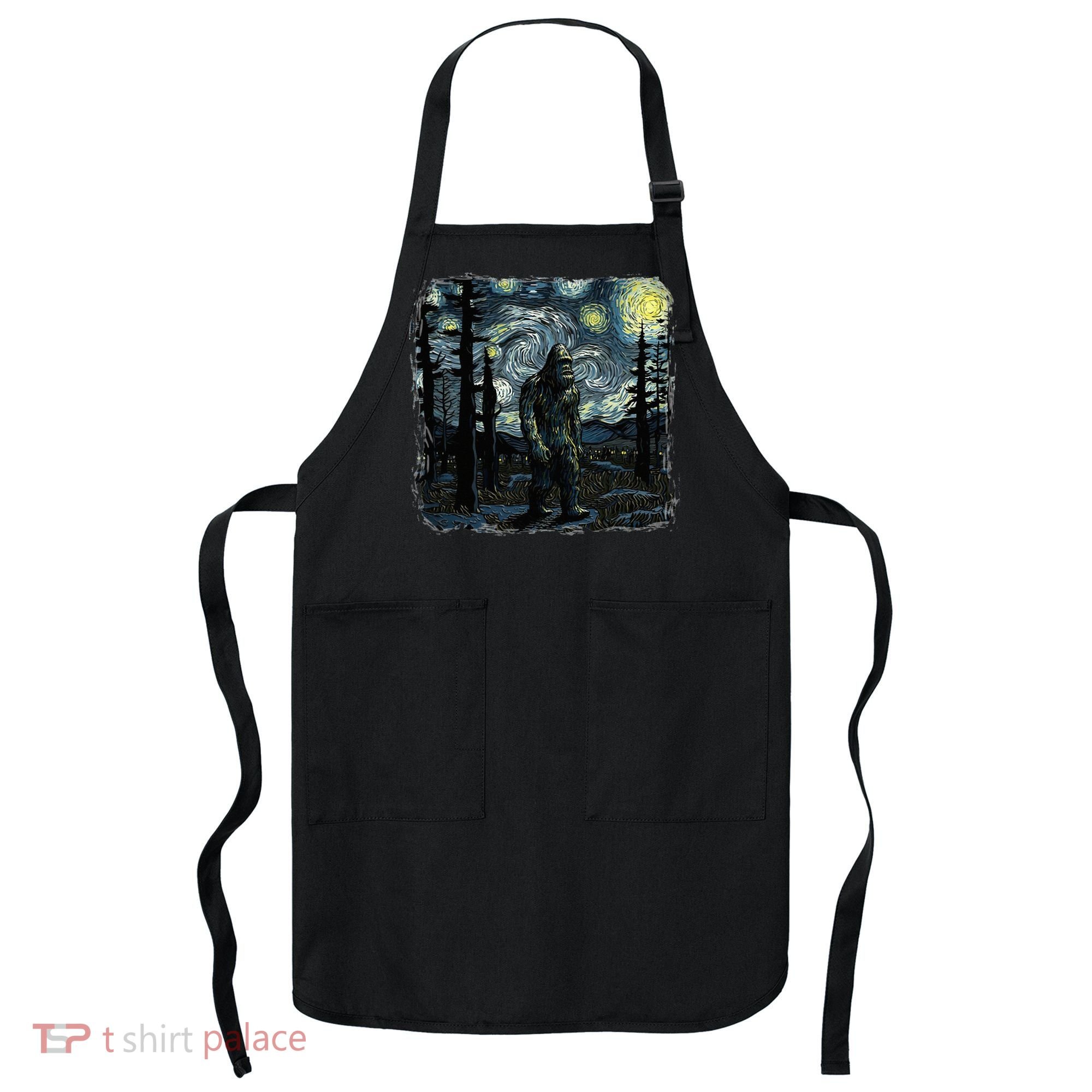 Bigfoot Starry Night Sasquatch Van Gogh Sky Painting Apron