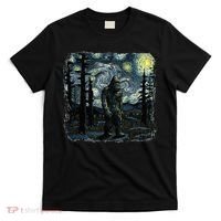 Bigfoot Starry Night Sasquatch Van Gogh Sky Painting T-Shirt thumb 0