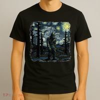Bigfoot Starry Night Sasquatch Van Gogh Sky Painting T-Shirt thumb 3