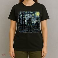 Bigfoot Starry Night Sasquatch Van Gogh Sky Painting T-Shirt thumb 4