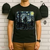 Bigfoot Starry Night Sasquatch Van Gogh Sky Painting T-Shirt thumb 6