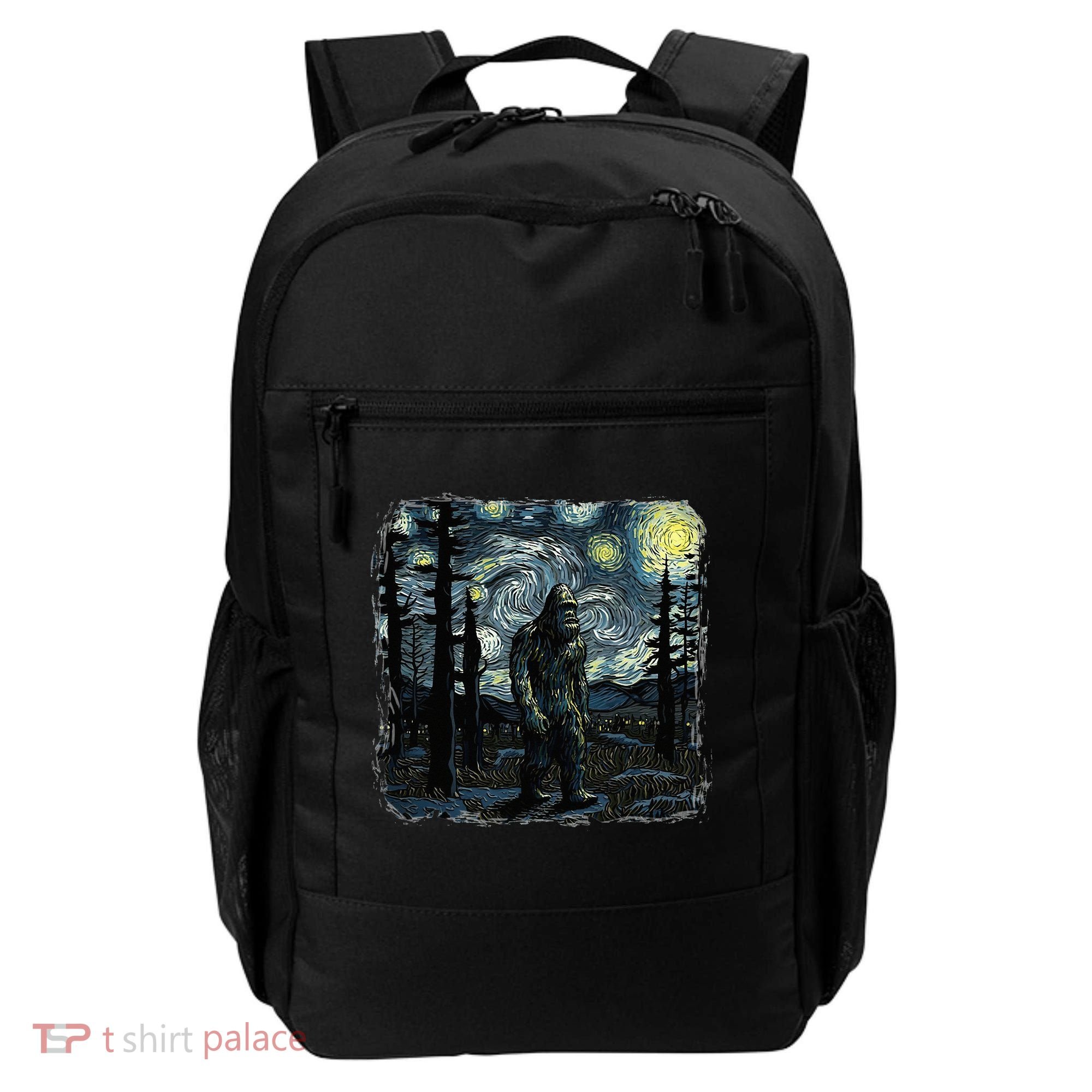 Bigfoot Starry Night Sasquatch Van Gogh Sky Painting Backpack