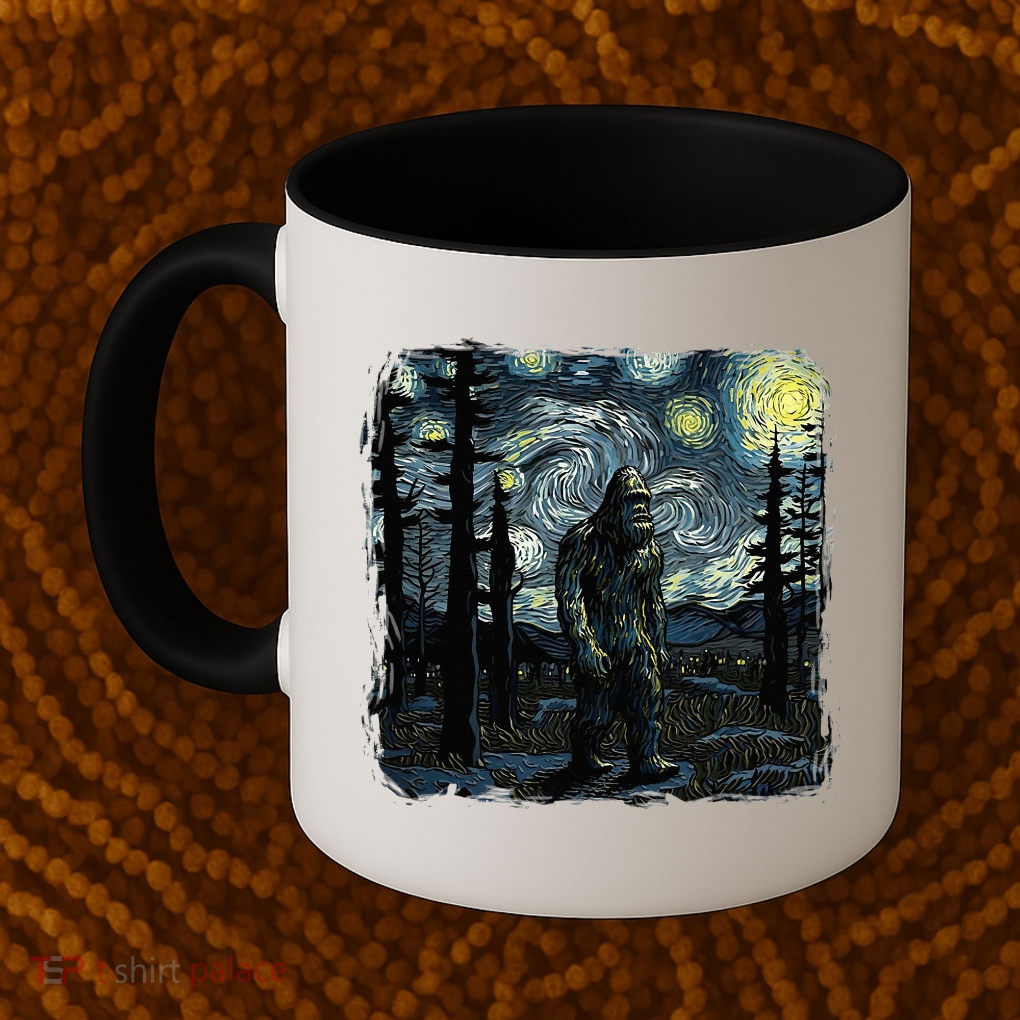 Bigfoot Starry Night Sasquatch Van Gogh Sky Painting Coffee Mug