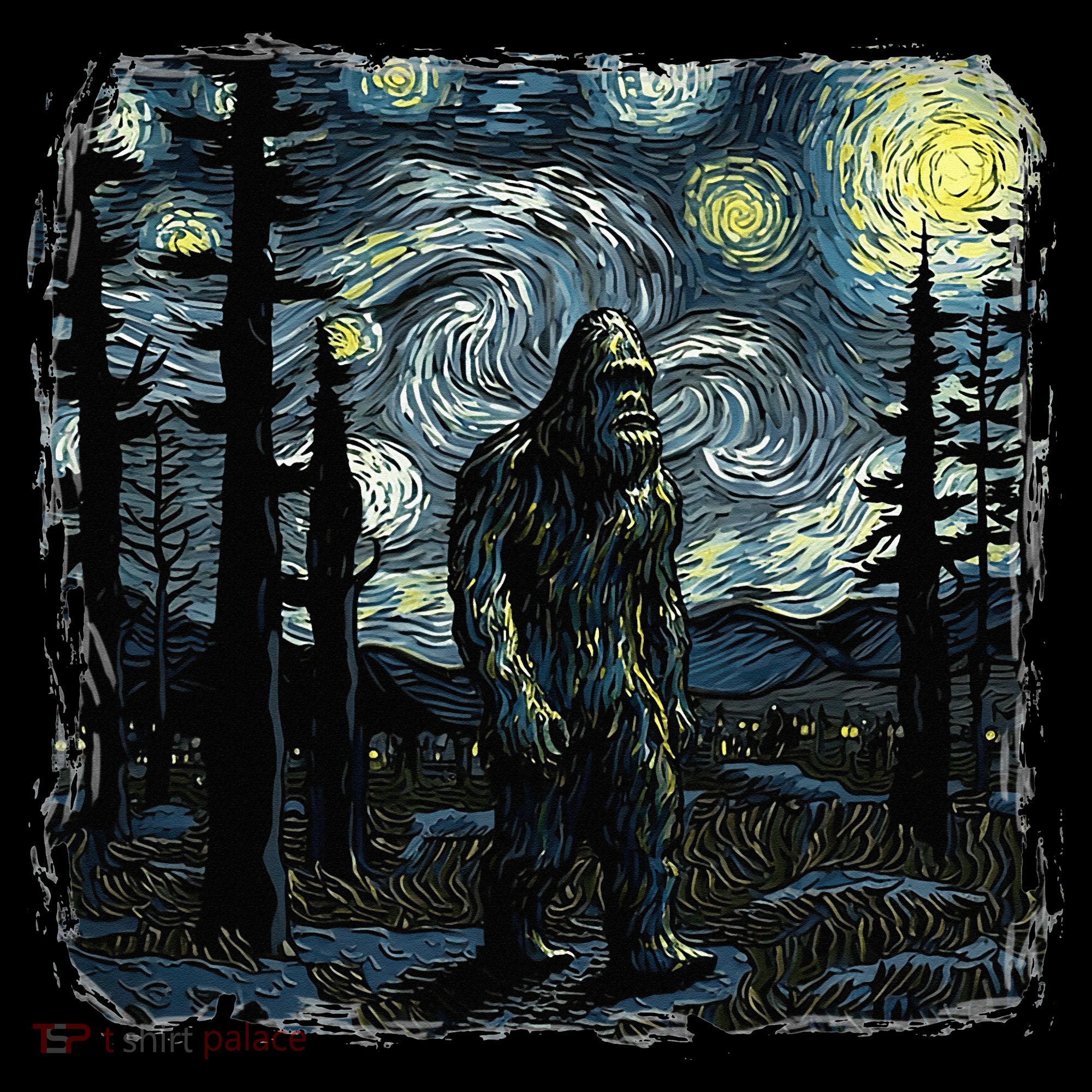 Bigfoot Starry Night Sasquatch Van Gogh Sky Painting Coffee Mug