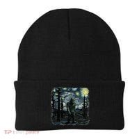 Bigfoot Starry Night Sasquatch Van Gogh Sky Painting Beanie thumb 0