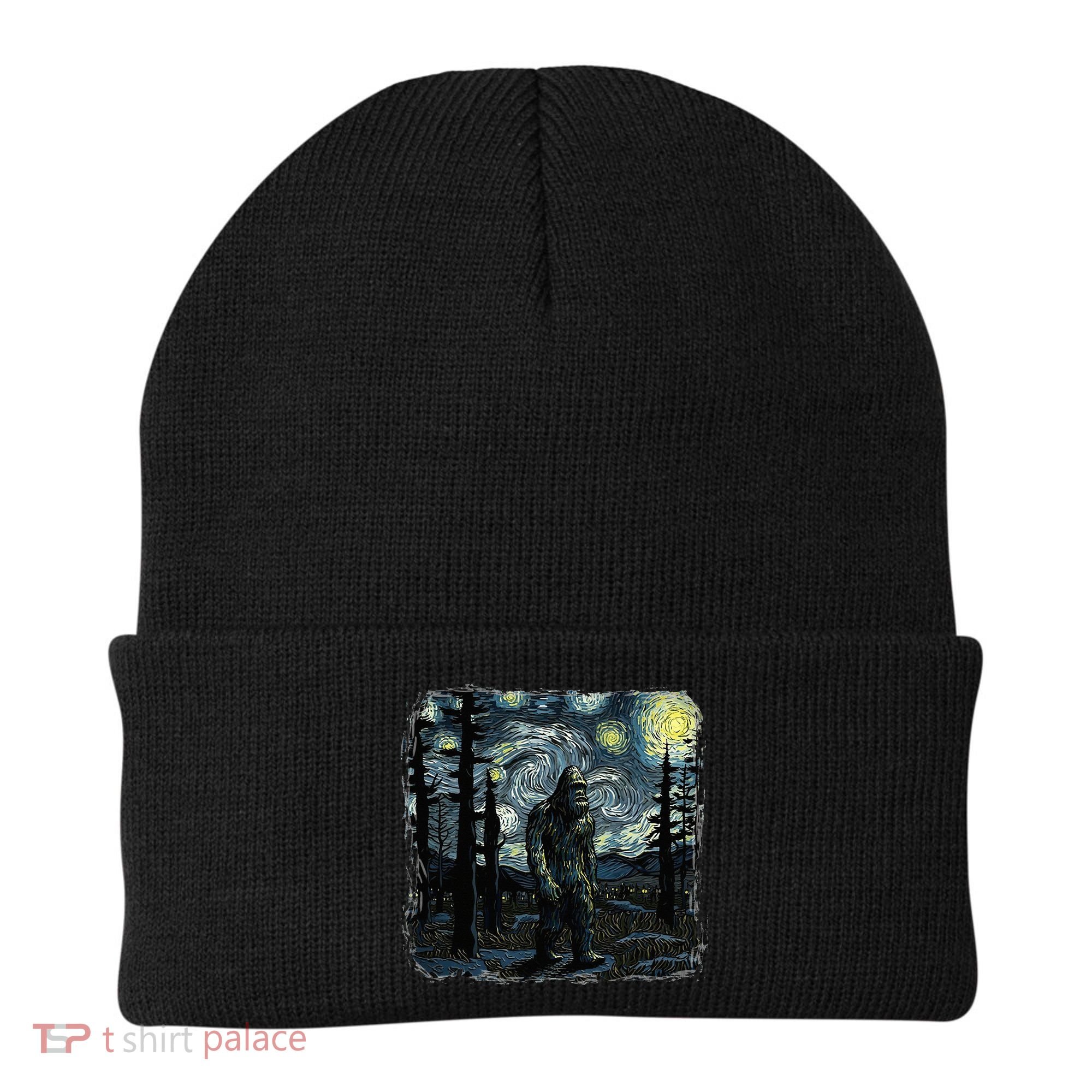 Bigfoot Starry Night Sasquatch Van Gogh Sky Painting Beanie
