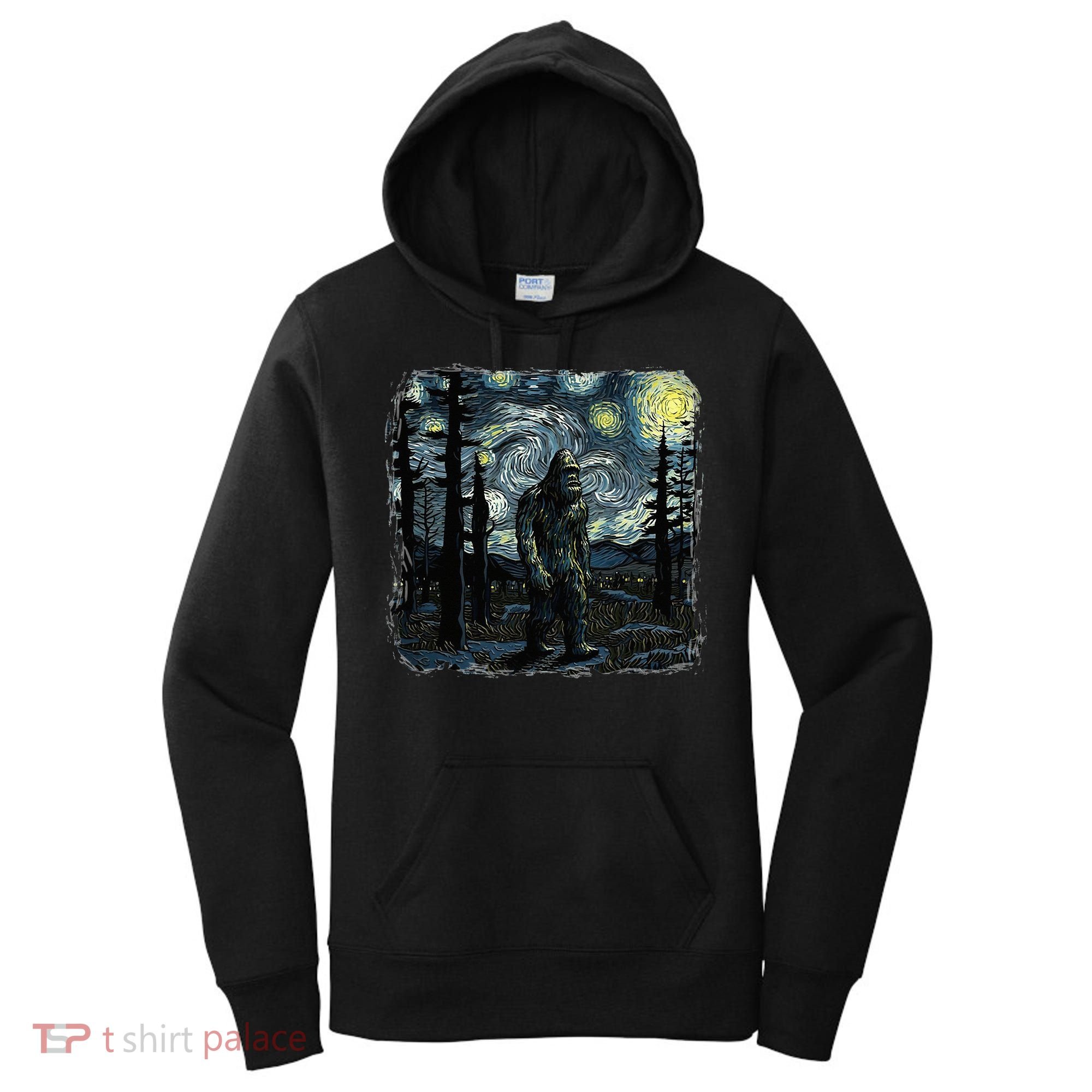 Bigfoot Starry Night Sasquatch Van Gogh Sky Painting Women's Hoodie